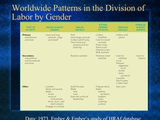 Worldwide Patterns in the Division of Labor by Gender Data: 1973, Ember & Ember’s study of HRAf database 