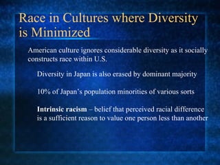 Race in Cultures where Diversity is Minimized ,[object Object],[object Object],[object Object],American culture ignores considerable diversity as it socially constructs race within U.S. 