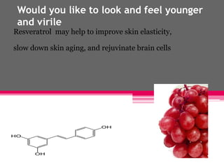 Would you like to look and feel younger
 and virile
Resveratrol may help to improve skin elasticity,

slow down skin aging...