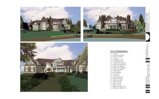 ARCHITECTUREresidential
DATE &
PHASE
PROJECT
SHEET No.
STEPHENCLUGGISH,Architect,
3101ChurchillRd.,Raleigh,N.C.27607PHONE/FAX:919-510-9477
WEB:www.residentialarchitecture.netEMAIL:info@residentialarchitecture.net
REITZRESIDENCE
LOT16&17atSEATRACE&HOLLYLANE
MOREHEADTOWNSHIP,CARTARETCOUNTY
1.12/11/2004SITEPLAN
2.2/8/2004PRECONSTRUCTIONSET
3.2/26/2004PERMIT&CONSTRUCTIONSET
4.
5.
A-1.1
LIST of DRAWINGS
A-1.1 COVER
A-1.2 EXTERIOR ISOMETRICS
A-1.3 NOTES & SYMBOLS
A-2.1 SITE PLAN
A-2.2 DIMENSION LAYOUT
A-2.3 FOUNDATION PLAN
A-3.1 CRAWL SPACE FRAMING
A-3.2 MAIN LEVEL DIMENSIONS
A-3.3 MAIN LEVEL FRAMING
A-3.4 UPPER LEVEL DIMENSIONS
A-3.5 UPPER LEVL FRAMING
A-4.1 ROOF LAYOUT
A-4.2 ROOF FRAMING
A-5.1 ELEVATIONS
A-5.2 ELEVATIONS
A-5.3 ELEVATION DETAILS
A-6.1 PROFILE SECTIONS
A-6.2 PROFILE SECTIONS
A-7.1 WALL SECTIONS
A-7.2 WALL SECTIONS
A-7.3 WALL SECTIONS
I-1.1 MAIN LEVEL FINISHES & 3D
I-2.1 UPPER LEVEL FINISHES & 3D
 