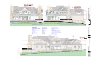ARCHITECTUREresidential
DATE &
PHASE
PROJECT
SHEET No.
STEPHENCLUGGISH,Architect,
3101ChurchillRd.,Raleigh,N.C.27607PHONE/FAX:919-510-9477
WEB:www.residentialarchitecture.netEMAIL:info@residentialarchitecture.net
REITZRESIDENCE
LOT16&17atSEATRACE&HOLLYLANE
MOREHEADTOWNSHIP,CARTARETCOUNTY
1.12/11/2004SITEPLAN
2.2/8/2004PRECONSTRUCTIONSET
3.2/26/2004PERMIT&CONSTRUCTIONSET
4.
5.
9'-11/2"10'-11/2"
UPPER ATTIC
UPPER FLOOR
MAIN FLOOR
12
12
FRONT ELEVATION
PROPOSED GRADE
EXISTING GRADE
ROOFING:
SITE ELEVATIONS
13
12
11
10
9
8
7
6
5
4
3
14
TYPE_400 LB ARCHITECTURAL STYLE
WARRANTY_40 YR
MANUFACTURER/MODEL_AS RECOMMENDED BY BUILDER AND
AS APPROVED
COLOR_AS SELECTED
TYPICAL MATERIALS AND NOTES
FLAGSTONE PORCHES & WALKWAYS
TYPE_1" TO 1.5" AS AVAILABLE
PATTERN_RANDOM FLAGSTONE
COLOR_
INSTALLATION_MUD INSTALLED ON CONCRETE PORCHS
DRY INSTALLED ON FINES FOR EXTERIOR LANDSCAPE WALKS
STONE VENEER_FOUNDATION & CHIMNEY WALLS:
STONE VENEER_ SELECTED LANDSCAPE FEATURES
TYPE_APPLIED VENEER _2"" THICK
PATTERN_RAVENWOOD FIELDSTONE
PER LUCK STONE
TYPE_STACKING VENEER _MIN 4" THICK
PATTERN_UNCOURSED FIELDSTONE TO
MATCH RAVENWOOD ABOVE
SIDING:
TYPE_RED CEDAR MACHINE CUT #2 GRADE SHINGLES-
18" FOR 5 1/5" EXPOSURE
INSTALLATION_PANELIZED OR INDIVIDUAL PER BUILDER
PREFERENCE. BUTT EDGE DESIGN CONDITION
FINISH/COLOR_FACTORY APPLIED SEMI TRANSPARENT
OR OPAQUE STAIN AS SELECTED
GUTTERS
TYPE_ALUMINUM PREFINISH
EXTERIOR RAILINGS
IPE & ALUM (OR COPPER) TUBE SPINDLES
SEE WS5 FOR DETAIL
MANUFACTURER_CLOPAY COACHMAN SERIES STEEL CARRAIGE STYLE DESIGN (OR EQUAL)
STYLE_SERIES 1 MODEL C13 WITH SQ 24 WINDOWS
MOTOR_SIZED FOR DOOR
OPERATORS_GARAGE PUSH BUTTON, GARAGE KEYPAD, 2 REMOTE OPERATORS (EACH DOOR)
MANUFACTURER_PELLA CLAD DESIGNER SERIES & OR ARCHITECTS SERIES TO MEET SPECIFIED SIZES
GLASS_INSULATED SOUTHERN LOW 'E' WITH LAMINATED OPTION
CLADDING_WHITE
GRILLS_SIMULATED 1 1/8" GRILLS PER ELEVATIONS
HARDWARE_WHITE
ACCESSORIES_ROLL DOWN SCREENS ON ALL OPERATORS
GARAGE DOOORS
TYPICAL EXTERIOR TRIMS
WINDOWS AND ALL GLASS PATIO/FRENCH DOORS
MATERIAL_ALL EXPOSED TRIM TO BE NON-ROT MATERIAL
RECOMMENDED SELECTION_PVC TRIMS AND SHEETGOODS BY AZEK (www.azek.com)
FINISH_PAINT AS SELECTED
SOFFITS & CEILINGS_AZEK BEADBOARD WITH WHITE VINYL STRIP VENTILATION
_ OR_ VENTED VINYL BEAD BOARD SOFFIT BY CERTAINTEED
10'-11/2"9'-11/2"
12
12
GRILL
PROPOSED GRADE
LEFT ELEVATION
EXISTING GRADE
CRAWL SPACE
UPPER FLOOR
MAIN FLOOR
UPPER ATTIC
12
12
12
6
PROPOSED GRADE
EXISTING GRADE
REAR LEFT ELEVATION
A-5.1
 