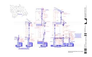 ARCHITECTUREresidential
DATE &
PHASE
PROJECT
SHEET No.
STEPHENCLUGGISH,Architect,
3101ChurchillRd.,Raleigh,N.C.27607PHONE/FAX:919-510-9477
WEB:www.residentialarchitecture.netEMAIL:info@residentialarchitecture.net
REITZRESIDENCE
LOT16&17atSEATRACE&HOLLYLANE
MOREHEADTOWNSHIP,CARTARETCOUNTY
1.12/11/2004SITEPLAN
2.2/8/2004PRECONSTRUCTIONSET
3.2/26/2004PERMIT&CONSTRUCTIONSET
4.
5.
7 1/2"
5 1/2"
5'-0"
1'-31/2"
1'-3"
8'-8"
8'-10"
7 1/2"
1'-0"
8'-10"1'-31/2"
1'-0"
6'-10"2'-0"
2'-0"7'-0"
4"10"
5'-0"3'-8"
1'-6"
1'-6 1/2"
9'-11/2"
2'-41/2"
8"
1'-0"
6'-10"
8'-0"
9'-11/2"
2'-0"
3'-0"
STONE VENEER-LAY WITH
BLOCK WALL
PVC TRIMS
16" ENGINEERED JSTS @16"
CENTERLINE OF BEAM & SCREEN FRAMING
CENTERLINE OFFSET
ALUM FRAME REMOVEABLE
SCREEN PANEL
2-2X6
3-PT-2X6 PLATE
PVC TRIMS
PROVIDE FLOOR DRAIN IN
SCREEN PORCH WITH PVC PIPE
TO DAYLIGHT.
CONSIDER PLASTIC RESIDENTIAL
YARD DRAIN
1-2x6
IPE BEVELED CAP
HORIZONTAL OPEN
2X3 SOPPORT AT 54" +/- OC
ANCHORED TO DECK STRUCTURE
5/4X3
1/2" ALUM OR COPPER
TUBE IN ALTERNATING
PATTERN
BLIND FASTENERS FOR TUBE AND FOR IPE DECKING AVAILABLE
AT BANNER ELK TRADING (www.bannerelktrading.com)
3-#4 BAR
1/2" BAR BOLT 2' FROM CORNERS
& 6' OC OR PER TABLE 4401.1.1
1/2" BAR BOLT 2' FROM CORNERS
& 6' OC OR PER TABLE 4401.1.1
2-2X8 PT PLATE
1/2" ANCHOR BOLTS AT 18" OC
8d NAILS STAGGERED AT 3" OC
FOR UPLIFT CONTINUITY
BOND BEAM WITH 1-#5 BAR
3-#4 BAR
2-2X8 PT PLATE
8d NAILS STAGGERED AT 3" OC
FOR UPLIFT CONTINUITY
3-#4 BAR
1X8
2-16" LVL FLUSH BEAM
PREFINISHED WHITE SOFFIT
FLAGSTONE
END JST IS HEADER OVER WINDOW BOXES
1X5
STEEL DECK & CONCRETE
5/4X6 FRIEZE & WINDOW HEAD TRIM-RIP AS REQ'D FOR
CONTINUOUS ALIGNMENT
L 5X3.5 ANGLE (WHERE REQ'D
SEE PLAN)
DROP STEEL BEAM
HALF PIER
8" BLOCK
ANCHORS & TRATED PLATE
2X8 PT RIM JST
4" BLOCK WALL SUPPORT
FOR STEEL ANGLE
2X6 PT NAILER/LEVELER CAP
ANCHOR RAIL SUPPORTS
DOWN HERE
DECK TRIM
DECKING
GARAGE
1 OF 4 SIMILAR
GABLE END DETAILS
WOOD STEPS DO NOT
SHOW THIS SECTION
SCREENED PORCH
OPEN DECK
ATTIC
CRAWL SPACE
LAUNDRY
CRAWL SPACE
MAIN FLOOR
UPPER FLOOR
ALTERNATE ANCHORAGE
W/BOND BEAM
WS4 @ CARPORT END WALL WS5 @ SCREENED PORCH
CRAWL SPACE
MAIN FLOOR
ALTERNATE ANCHORAGE
W/THRU BAR BOLT
WS3 @ MUD ROOM (TYPICAL 1 STORY)
& TYPICAL FOUNDATION ANCHORAGE DETAIL
BATH #2
5/4X5
(SILL & JAMB CASING TYP)
DROP BEAM DETAIL
REMAINS CONSISTENT
12" BLOCK
8" BLOCK
4" CARPORT SLAB
5/8 X4 BENT SHADOW LINE DRIP
5/8 X8 CURVED CASING (SHEET CUT)
INSULATION IS OWNER OPTION
5/4X5
CEDAR SHINGLES
PVD DRIP
5/4X6 HEAD TRIM
FRIEZE DETAILS REMAINS CONSISTENT
CUSTOM ARC WINDOW
1X8
5/4X5
5/8" SHEET PVC
SHEATHING
2X8 FRAMING
5/8X4
5/8X8
BRACKET-3 LAYERS 5/4 THK
SHINGLES
DBL RAFTER
2X6 LADDER
RAFTER TIES
SHINGLES
PVC DRIP
1X12
1X8
1X5
WHITE SOFFIT
5/4X8
5/8X3 (RIPPED)
5/4X12
2 TIER FRIEZE-2X4 FURRING TO BREAK PLANE
PVC DRIP
1X12
CEDAR SHINGLES
5/4X6 HEAD TRIM
PVC DRIP
FRIEZE DETAILS REMAINS CONSISTENT
5/4X6 HEAD TRIM
5/4X5
(SILL & JAMB CASING TYP)
CASEMENT WINDOW
WS3
WS4
WS2
WS1
WS1_SIMILAR
WS6WS5
WS7
WS4
WALL SECTION KEY PLAN
DRAWINGS HAVE BEEN REDUCED TO FIT SHEET
DO NOT SCALE
A-7.2
 