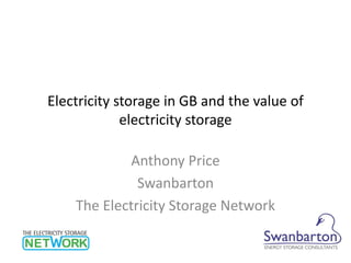 Electricity storage in GB and the value of
electricity storage
Anthony Price
Swanbarton
The Electricity Storage Network

 