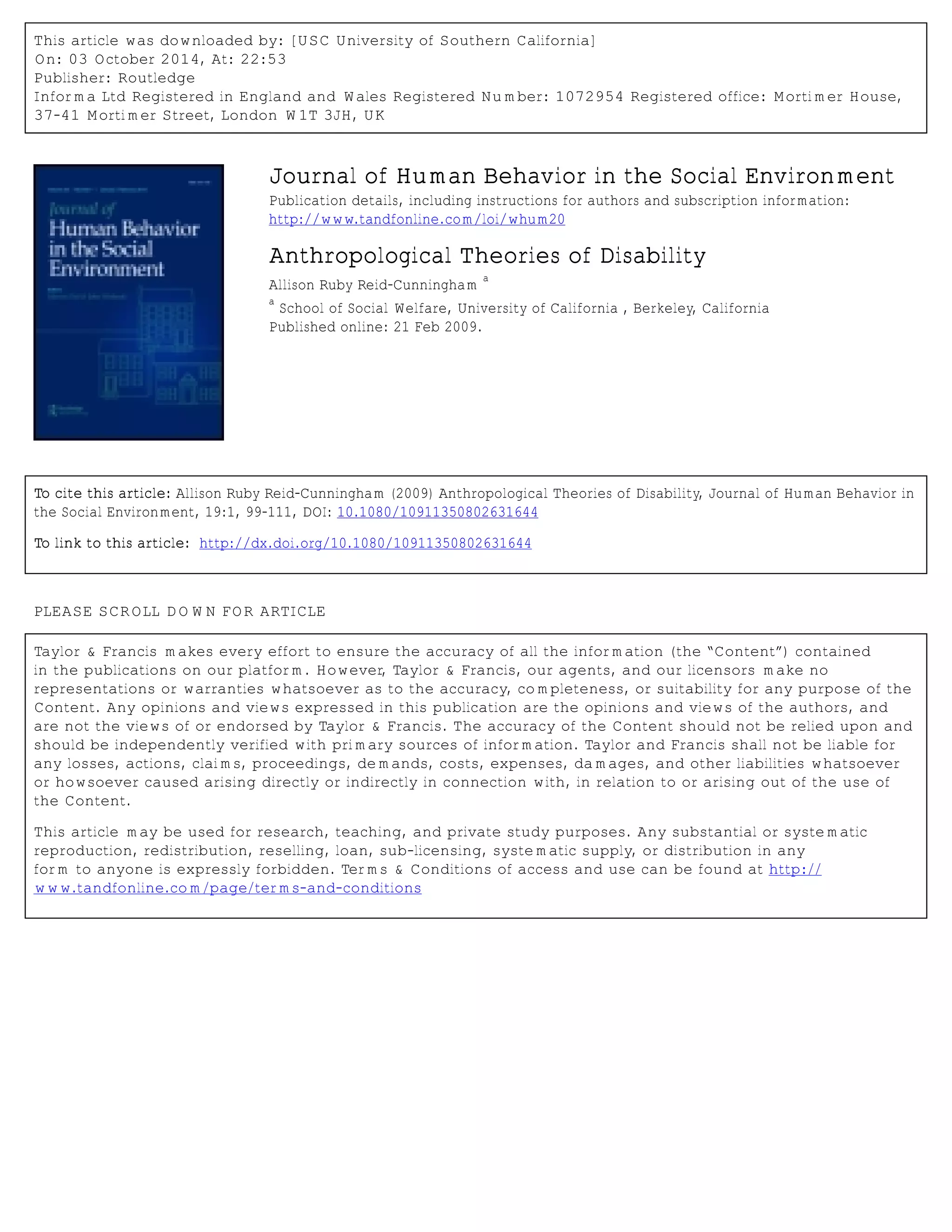 Anthropological theories of disability | PDF