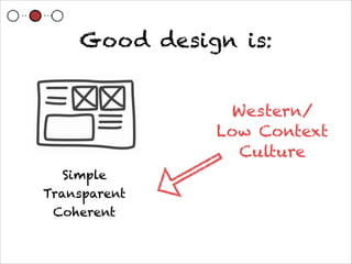 Good design is:


               Western/
              Low Context
                Culture
   Simple
Transparent
 Coherent
 