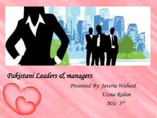 Pakistani Leaders & managers
Presented By: Javeria Waheed
Uzma Rahim
MSc 3rd
 