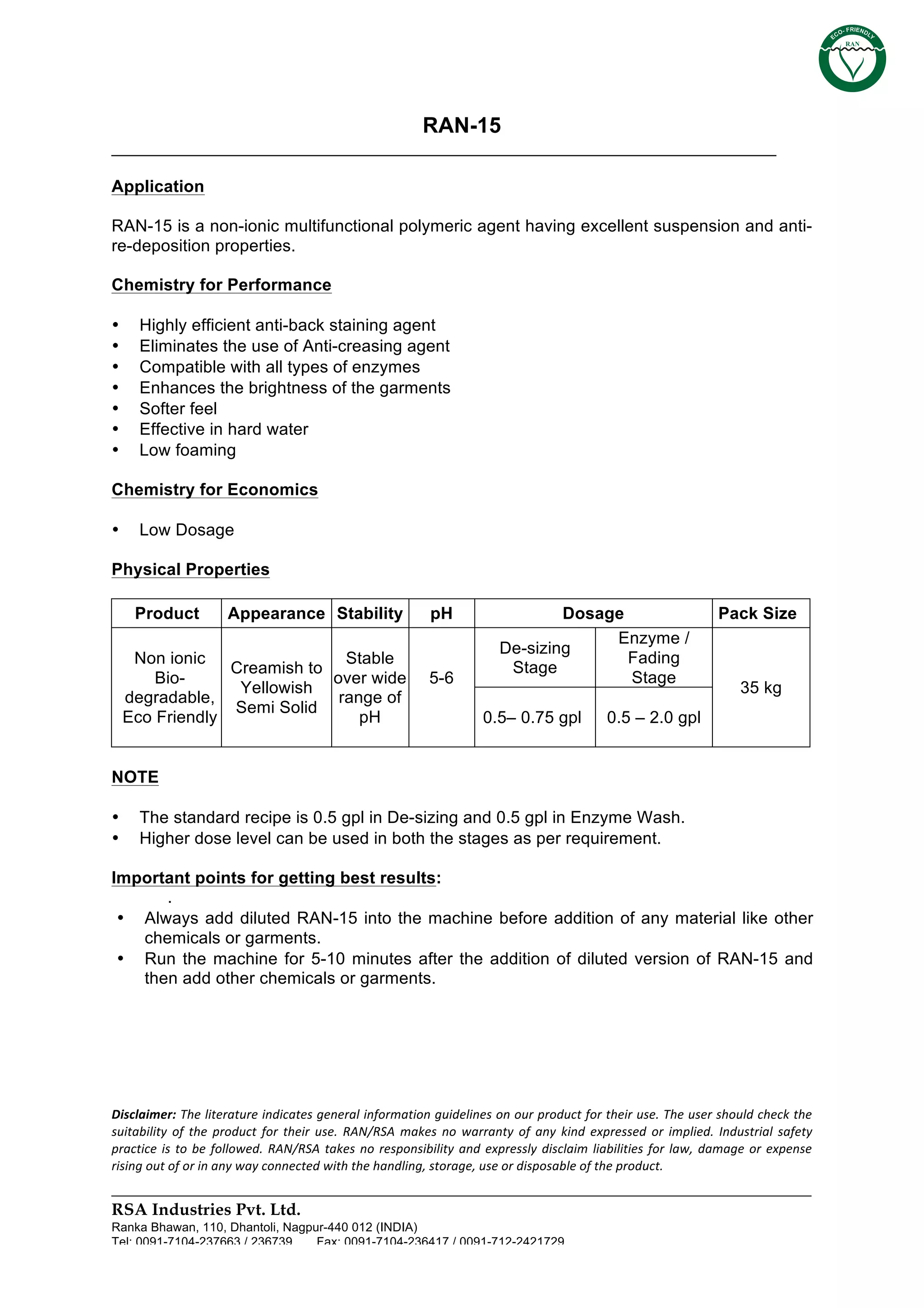 RAN Chemicals - Products - Textile - Garment - Anti back staining ...