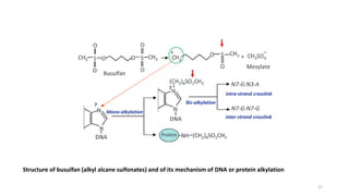 Structure of busulfan (alkyl alcane sulfonates) and of its mechanism of DNA or protein alkylation
27
 