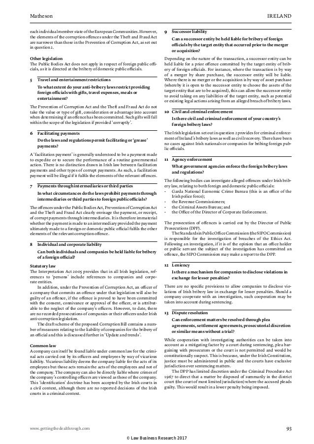 Anti-Corruption Regulation Ireland 2017