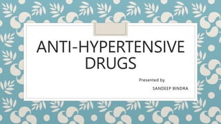 ANTI-HYPERTENSIVE
DRUGS
Presented by
SANDEEP BINDRA
 