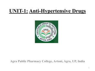 UNIT-1: Anti-Hypertensive Drugs
1
Agra Public Pharmacy College, Artoni, Agra, UP, India
 