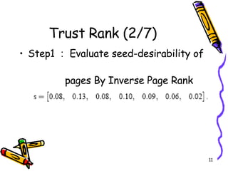 Trust Rank (2/7) Step1 ： Evaluate seed-desirability of  pages By Inverse Page Rank 