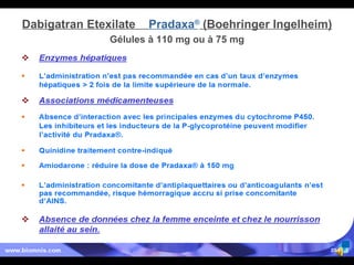 Dabigatran Etexilate  Pradaxa ®  (Boehringer Ingelheim) Gélules à 110 mg ou à 75 mg 