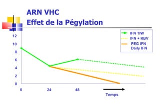 ARN VHC Effet de la Pégylation   0 2 4 6 8 10 12 0 24 48 IFN TIW IFN + RBV PEG IFN Daily IFN Temps 