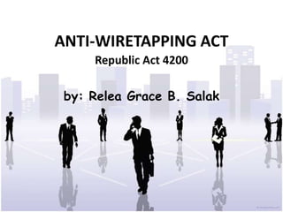 ANTI-WIRETAPPING ACT
     Republic Act 4200

 by: Relea Grace B. Salak
 