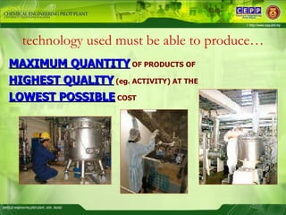 technology used must be able to produce… MAXIMUM QUANTITY  OF PRODUCTS OF  HIGHEST QUALITY  (eg. ACTIVITY) AT THE  LOWEST ...