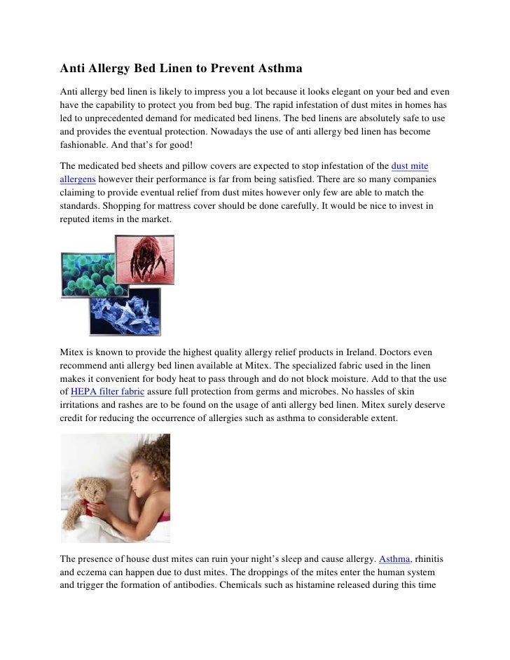Anti allergy bed linen to prevent asthma
