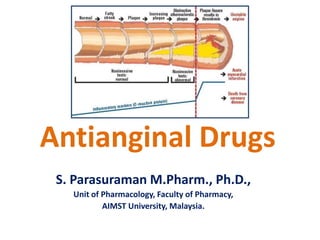 Antianginal Drugs
S. Parasuraman M.Pharm., Ph.D.,
Unit of Pharmacology, Faculty of Pharmacy,
AIMST University, Malaysia.
 