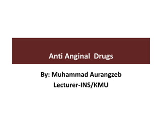 Anti Anginal Drugs
By: Muhammad Aurangzeb
Lecturer-INS/KMU
 