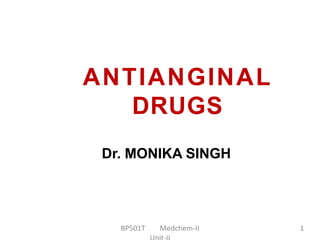 ANTIANGINAL
DRUGS
Dr. MONIKA SINGH
BP501T Medchem-II 1
 