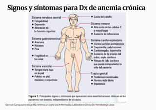 Signos y síntomas para Dx de anemia crónica




German Campusano Maya MD. Anemia un signo una enfermedad. Laboratorio Clínico De Hematología 2010
 