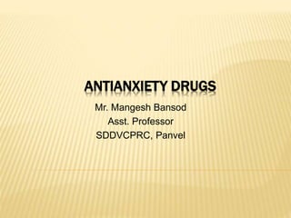 ANTIANXIETY DRUGS
Mr. Mangesh Bansod
Asst. Professor
SDDVCPRC, Panvel
 