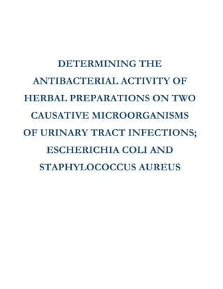 DETERMINING THE
ANTIBACTERIAL ACTIVITY OF
HERBAL PREPARATIONS ON TWO
CAUSATIVE MICROORGANISMS
OF URINARY TRACT INFECTIONS;
ESCHERICHIA COLI AND
STAPHYLOCOCCUS AUREUS
 