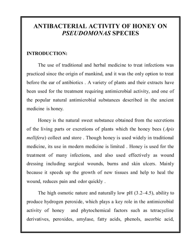 Antibacterial activity of honey on pseudomonas species PDF