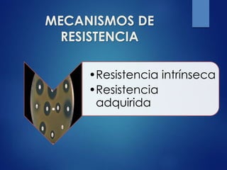 MECANISMOS DE
RESISTENCIA
.
•Resistencia intrínseca
•Resistencia
adquirida
 