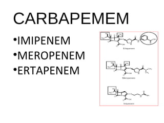 CARBAPEMEM
•IMIPENEM
•MEROPENEM
•ERTAPENEM
 