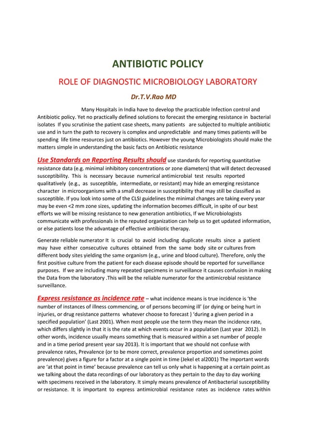 ANTIBIOTIC POLICY ROLE OF DIAGNOSTIC MICROBIOLOGY LABORATORY PDF