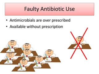 Faulty Antibiotic Use
• Antimicrobials are over prescribed
• Available without prescription
 