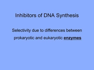 Inhibitors of DNA Synthesis
Selectivity due to differences between
prokaryotic and eukaryotic enzymes
 