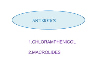 ANTIBIOTICS
1.CHLORAMPHENICOL
2.MACROLIDES
 