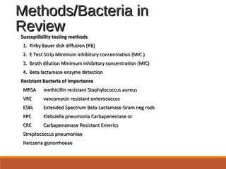 Methods/Bacteria inMethods/Bacteria in
ReviewReview
Susceptibility testing methodsSusceptibility testing methods
1. Kirby ...