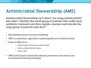 Essential strategies for AMS
Programs - Hospitals
Pre-prescription Post-prescription
Formulary management Direct patient i...