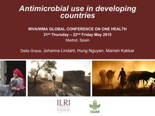 Antimicrobial use in developing
countries
WVA/WMA GLOBAL CONFERENCE ON ONE HEALTH
21st Thursday – 22nd Friday May 2015
Madrid, Spain
Delia Grace, Johanna Lindahl, Hung Nguyen, Manish Kakkar
 