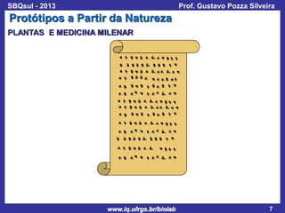 SBQsul - 2013

Prof. Gustavo Pozza Silveira

Protótipos a Partir da Natureza
PLANTAS E MEDICINA MILENAR

www.iq.ufrgs.br/biolab

7

 