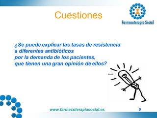 Cuestiones ¿Se puede explicar las tasas de resistencia  a diferentes antibióticos  por la demanda de los pacientes,  que tienen una gran opinión de ellos? 
