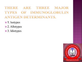  1. lsotypes
 2. Allotypes
 3. Idiotypes
 