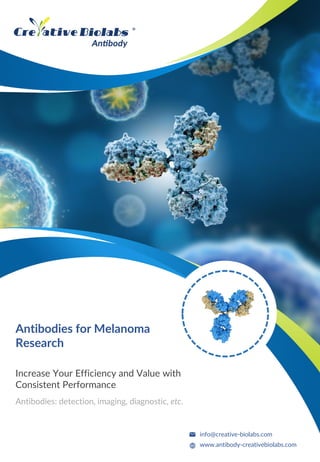 Antibodies for Melanoma
Research
Antibodies: detection, imaging, diagnostic, etc.
Increase Your Efficiency and Value with
Consistent Performance
info@creative-biolabs.com
www.antibody-creativebiolabs.com
 