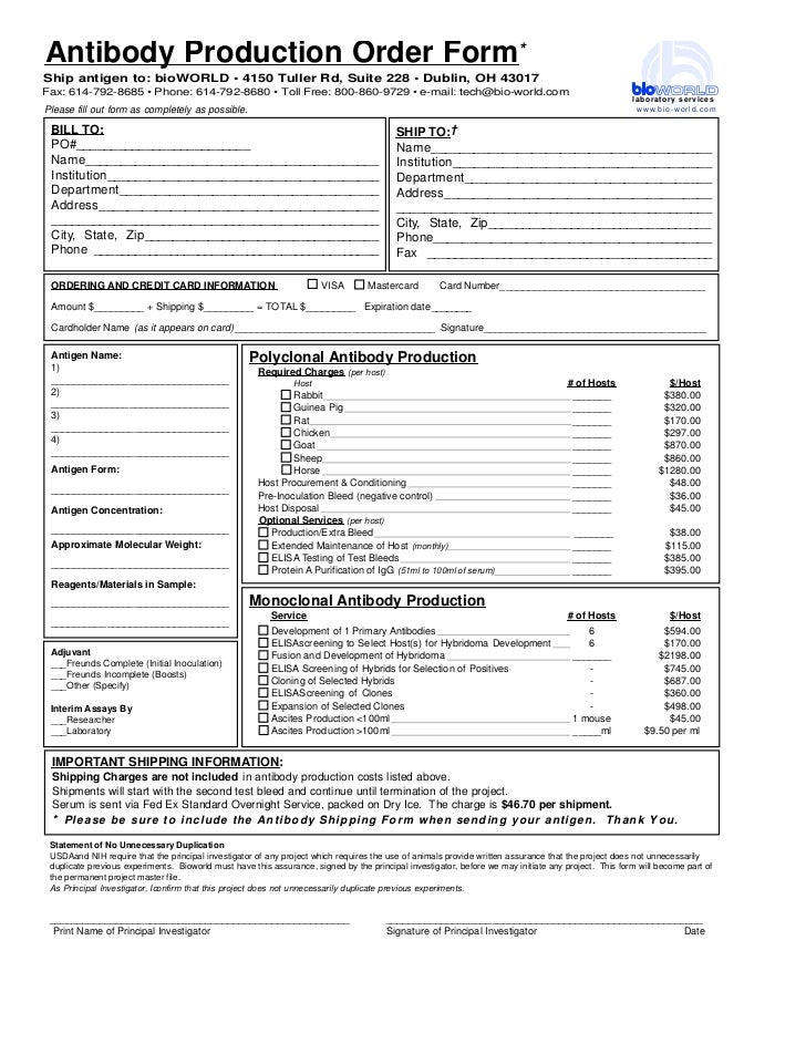 Antibody production  pdf order  form