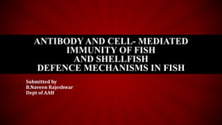 ANTIBODY AND CELL- MEDIATED
IMMUNITY OF FISH
AND SHELLFISH
DEFENCE MECHANISMS IN FISH
Submitted by
B.Naveen Rajeshwar
Dept of AAH
 