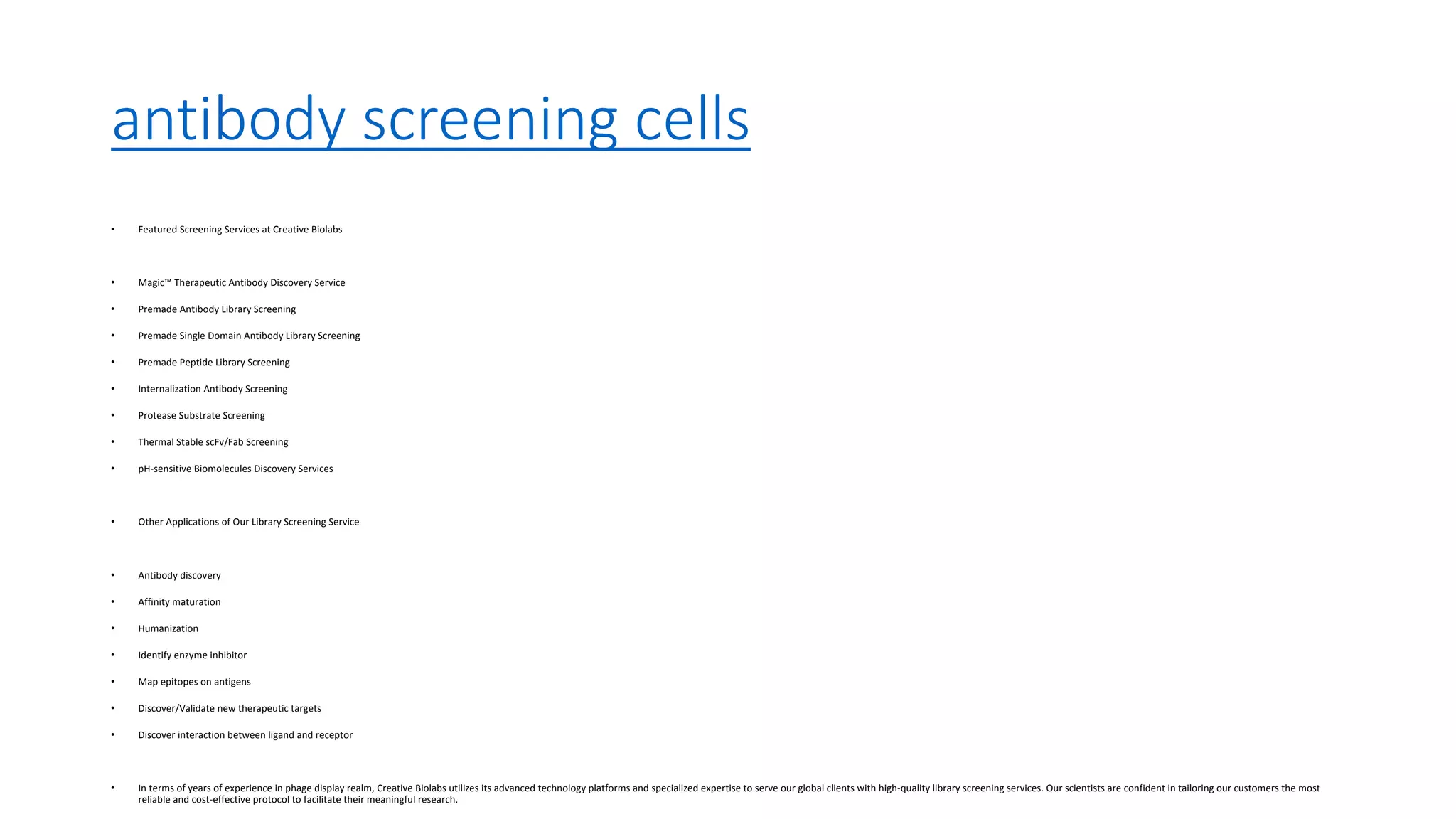 Antibody screening cells PPT