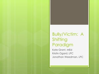 Bully/Victim:  A Shifting Paradigm Kate Grant, MEd Kristin Ogard, LPC Jonathan Weedman, LPC 