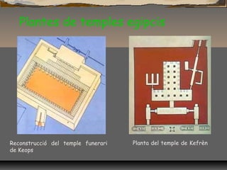 Plantes de temples egipcis
Planta del temple de KefrènReconstrucció del temple funerari
de Keops
 