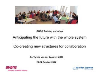 University of Applied Sciences
ÖGGO Training workshop
Anticipating the future with the whole system
Co-creating new structures for collaboration
Dr. Tonnie van der Zouwen MCM
23-24 October 2014
University of Applied Sciences
 