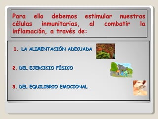 1.   LA ALIMENTACIÓN ADECUADA 2.  DEL EJERCICIO FÍSICO 3.  DEL EQUILIBRIO EMOCIONAL 