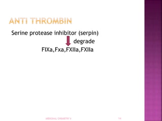 Serine protease inhibitor (serpin)
degrade
FIXa,Fxa,FXIIa,FXIIa
 