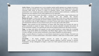 Archi e Frecce - L'arco egiziano era a curva semplice mentre quello egiziano era a doppia curvatura e
sono le armi più antiche come è stato dimostrato dai ritrovamenti nei siti neolitici dove sono state
rinvenute delle punte di freccia in pietra di finissima fattura. Punte lanceolate, triangolari,
peduncolari o no, vennero pian piano sostituite dalle piccolissime punte semilunate o rettilinee che
presentavano una superficie d'urto molto tagliente ma non appuntita.
Mazza - La mazza poteva essere discoidale o a forma di pera. Quest'ultima, dopo l'unificazione del
paese con la vittoria del Sud, diventerà uno dei simboli del faraone.
Bastoni da Lancio - L'unica cosa che gli accumuna ai boomerang è il fatto che si tratta esclusivamente
di armi da getto e mai concepite per tornare indietro quando mancavano il colpo. Essi erano di vari
tipi, cambiando il tipo di legno lunghezza e curvatura. Furono usati anche in guerra come armi ma
prevalentemente rimasero in uso in tempi di pace per la caccia agli uccelli nelle paludi.
Pugnali - Sono presenti sin dal Predinastico ed hanno delle lame litiche ben lavorate che sono in
genere incastonate in manici di legno. Tuttavia non mancano splendidi esemplari dal manico di
avorio finemente scolpito. In un periodo più tardo alcuni pugnali sostituiscono alla pietra il bronzo.
Daga - La daga corta deriva dal pugnale con elsa a pomo emisferico e lama larga che si restringe
finendo in una punta affilata ma arrotondata. Nel Medio Regno appare il tipo orientale, comune al
Levante e all'Egeo, con elsa a pomo semilunato e lama larga triangolare con punta aguzza.
Ascia - La parte offensiva è in pietra o in rame battuto incastonata in manici di legno. Può essere con
il manico ricurvo e la lama semicircolare o dal manico rettilineo e dalla lama in forma simile a quelle
odierne.
Giavellotti - Di forma semplice avevano le punte in pietra o in bronzo.
Scudi - Unica misura di difesa dei guerrieri egiziani appaiono anch'essi durante il periodo
Predinastico: di tipo rettangolare di legno o cuoio con il lato superiore incurvato ad arco acuto o
arrotondato.
 